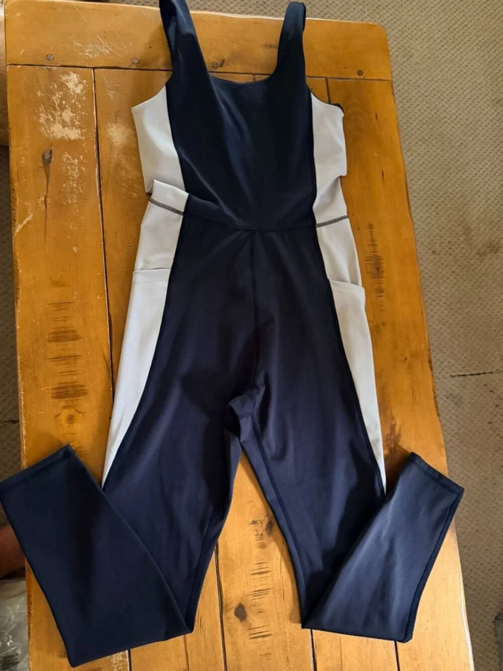 Two-Tone Black & Cream Womens Activewear Jumpsuit With Sleeveless Design And Sid